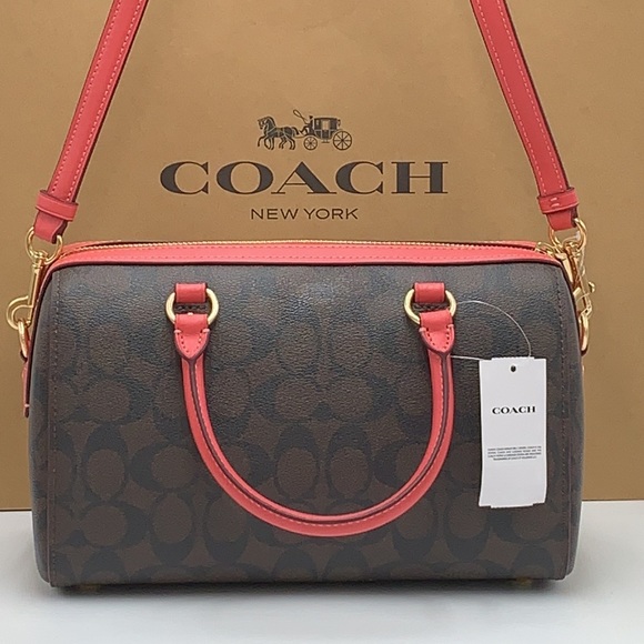 COACH NWT Coach Rowan Satchel In Signature Canvas Brown Watermelon Color - Picture 9 of 16
